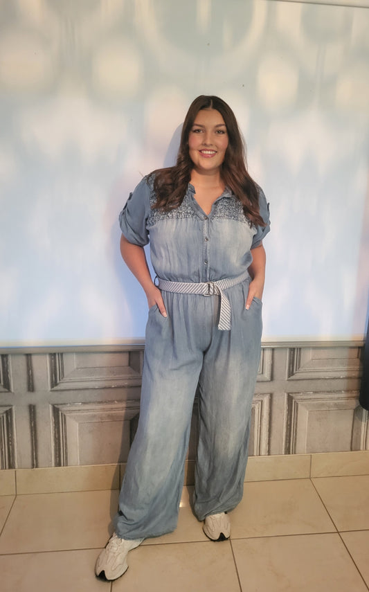 A Chambray Denim Jumpsuit  Fits size  14-20