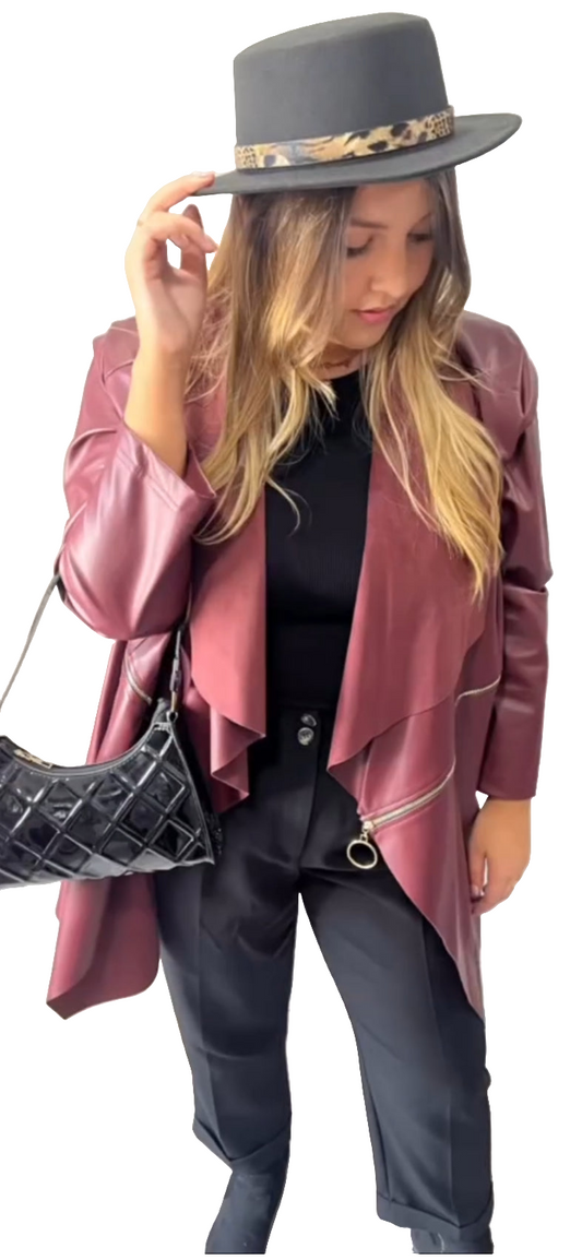 Faux Leather Waterfall Coat