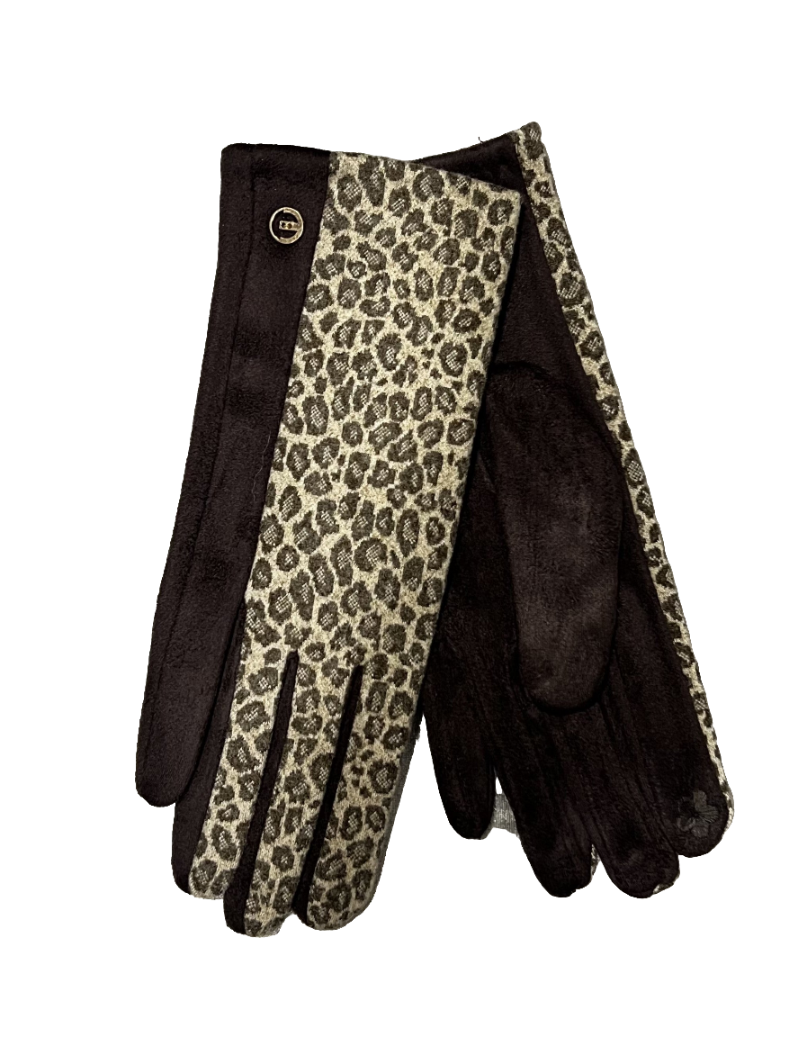 Leopard Print Suede Gloves